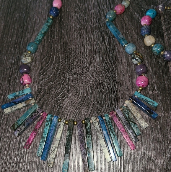 VINTAGE 2 PC SET HOWLITE STONES LONG TRIBAL NECKLACE & BRACELET COSTUME HANDMADE - Picture 4 of 10